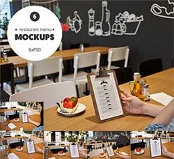 6个逼真的菜谱菜单展示模型：Restaurant menu 6 mockups